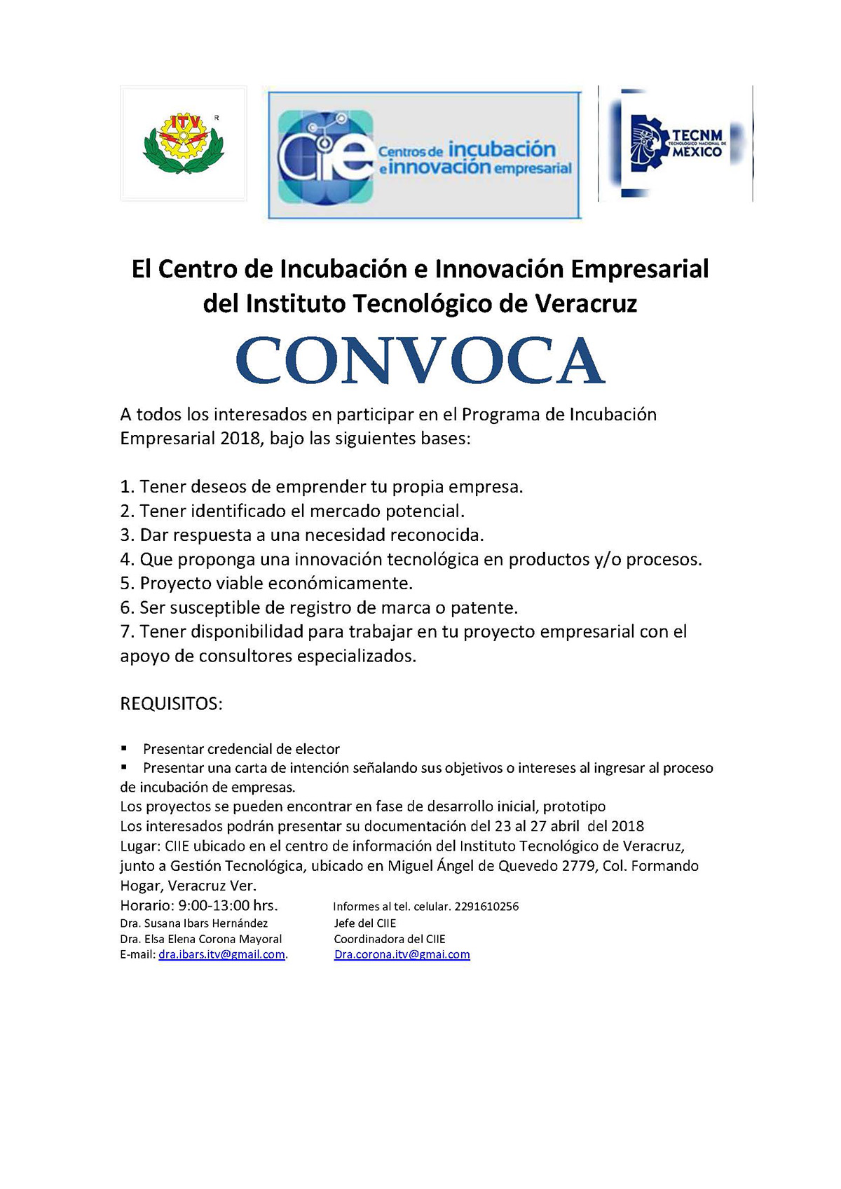 convocatoria.CIIE.ITVeacruz.2018 Página 1
