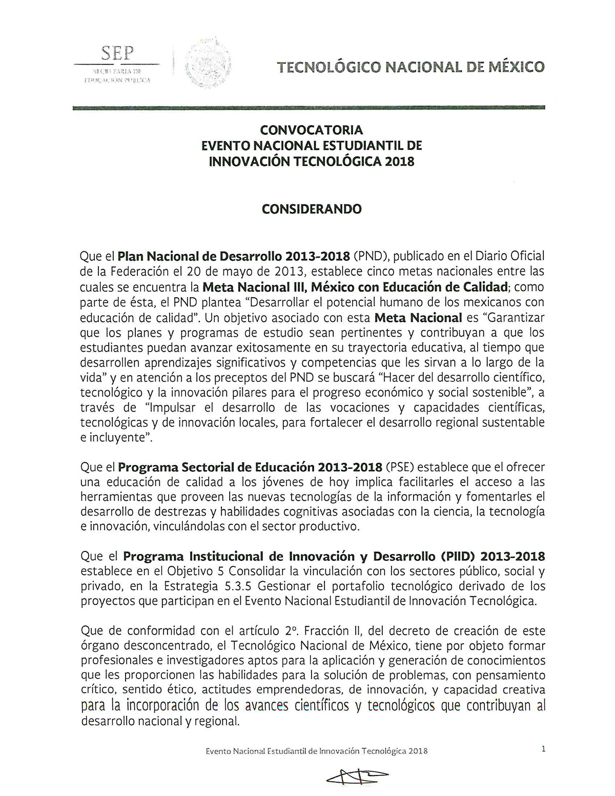 CONVOCATORIA ENEIT 2018 Página 1