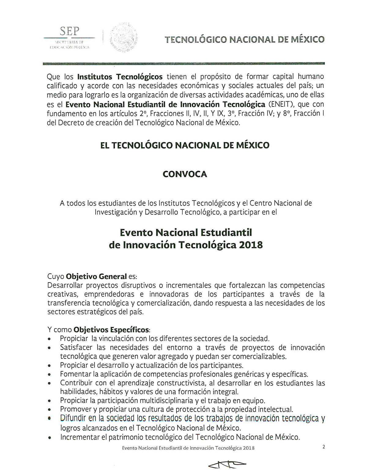 CONVOCATORIA ENEIT 2018 Página 2